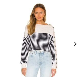 lovers + friends olivander ivory & blue striped ribbed knit crew neck sweater